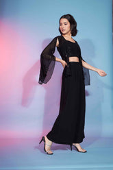 Ensemble de cordons brodés en georgette noire à paillettes avec haussement d'épaules